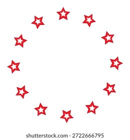 Estrellas dispuestas en forma de círculo. Marcos redondos hechos de estrellas rojas. Ilustración vectorial aislada sobre fondo blanco.
