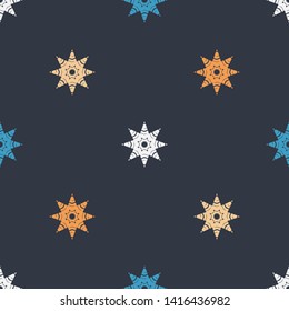 Stars. Art seamless pattern. Ethnic print. Multicolored. Boho. Traditional ornament. Folk motif. Vector geometric background. Can be used for social media, posters, email, print, ads designs.