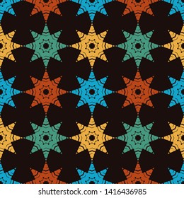 Stars. Art seamless pattern. Ethnic print. Multicolored. Boho. Traditional ornament. Folk motif. Vector geometric background. Can be used for social media, posters, email, print, ads designs.