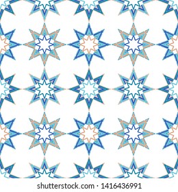 Stars. Art seamless pattern. Ethnic print. Multicolored. Boho. Traditional ornament. Folk motif. Vector geometric background. Can be used for social media, posters, email, print, ads designs.