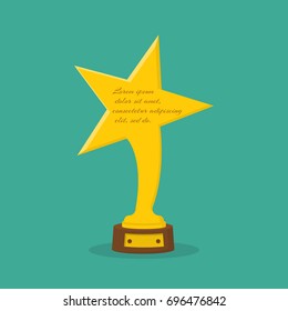 Stars awards. Golden trophy winner. Vector illustration flat design. Isolated on background. First place. Victory prize. Winning and achievement. 
