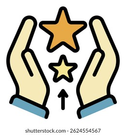 Stars between the palms icon. Outline stars between the palms vector icon color flat isolated