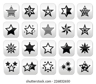 Stars black buttons with reflection isolated on white