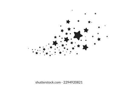 The stars are black on a white background. The black star shoots with an elegant star. Meteoroid, comet, asteroid, stars.
