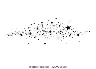 Las estrellas son negras sobre un fondo blanco. La estrella negra dispara con una estrella elegante. Meteoroide, cometa, asteroide, estrellas.