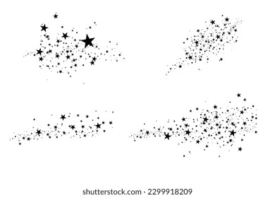 The stars are black on a white background. The black star shoots with an elegant star. Meteoroid, comet, asteroid, stars.