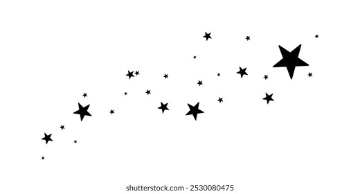 The stars are black on a white background. The black star shoots with an elegant star. Meteoroid, comet, asteroid, stars.	