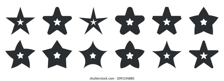 Stars black stamp sticker shape blank seal flat set. Simple forms for text designation product quality. Police order badge. Winner rating sticker print handicraft. Drawing stencil isolated on white