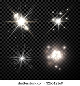 Stars black-white set isolated on black background. Vector Illustration.