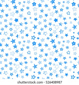 Stars blue doodle cartoon style colorful drawing graphic. Celebration  stars seamless background set.