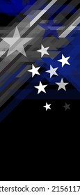 Stars and blue lines. USA flag with a thin blue line - a sign to honor and respect American police, army, and military officers. Abstract geometric vector banner with a triangular pattern