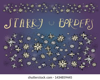 Stars borders, night sky, moravian stars, isolated vector drawing in vintage style