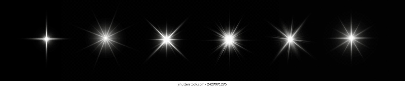 Stars bright white. Glow light effect. Transparent light effect sparkl, lens flare, explosion, glitter, sun flash, sparks and stars. Sunlight, abstract special effect.	
