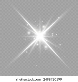 Stars bright white. Glow light effect. Transparent light effect sparkl, lens flare, explosion, glitter, sun flash, sparks and stars. Sunlight, abstract special effect.