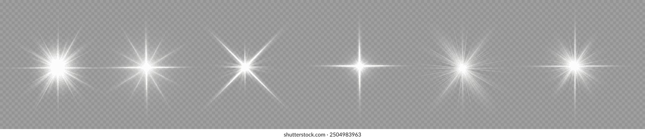 Stars bright white. Glow light effect. Transparent light effect sparkl, lens flare, explosion, glitter, sun flash, sparks and stars. Sunlight, abstract special effect.