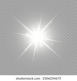 Estrellas blancas brillantes. Efecto de luz brillante. Brillo de efecto de luz transparente, destello de lente, explosión, brillo, destello de sol, chispas y estrellas. Luz del sol, efecto especial abstracto.