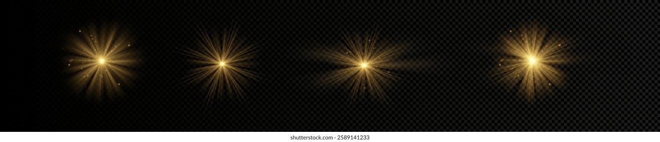 Stars bright yellow. Glow light effect. Transparent light effect sparkl, lens flare, explosion, glitter, sun flash, sparks and stars. Sunlight, abstract special effect.