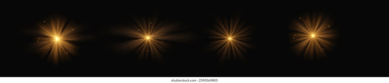 Stars bright yellow. Glow light effect. Transparent light effect sparkl, lens flare, explosion, glitter, sun flash, sparks and stars. Sunlight, abstract special effect.