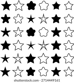 Pacote de estrelas EPS - Preenchido e contorno Star Shapes Vetor Set para ícones, logotipos e ofícios