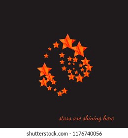 Stars Are Burning Here Vector Illustration. Flaming Textured Stars and Text on Black. Editable Elements For Your Design