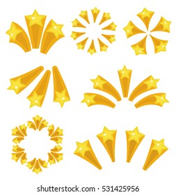 Stars burst icon set cartoon style. Yellow star explosion fireworks, flash isolated on white background. Vector illustration