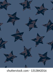 Stars camouflage repeat design, seamless pattern vector illustration