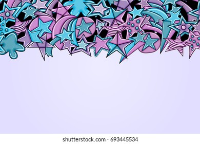 Stars cartoon doodle backdrop design. Cute background concept for party greeting card,  decoration, advertisement, banner, flyer, brochure. Hand drawn vector illustration. 