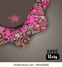 Stars cartoon doodle backdrop design. Cute background concept for party greeting card,  decoration, advertisement, banner, flyer, brochure. Hand drawn vector illustration.