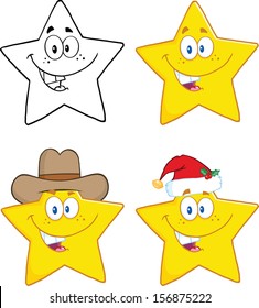 Stars Cartoon Mascot Characters. Vector Collection Set