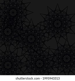 Stars Chaotic Textile Luxury Ornamental Vintage Print Night Ornament. Grey Mystery Backdrop Pattern Black Lace Messy Gray Wallpaper. Mandala Dark Shapes Calm Folk Network Darkness Background.