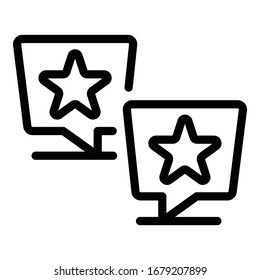 Stars in the chat bubbles icon. Outline stars in the chat bubbles vector icon for web design isolated on white background