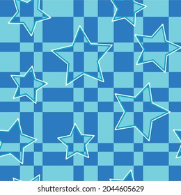 Stars Checkerboard Psychedelic Retro Cool Funky 70s Fun Background Wallpaper Seamless Pattern