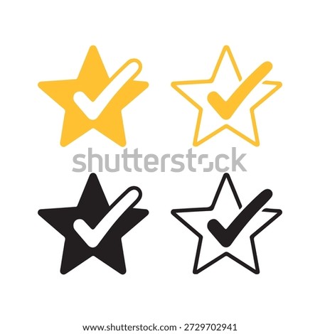Stars with checkmarks in yellow and black designs on white background