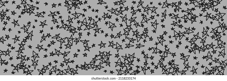 Stars Childish Monochrome Art Graphic Retro Night Stars Wallpaper. Grey Kids Black Naive Black Retro Dark Handdrawn Illustration. Sky Gray Chaotic Dark Simple Bright Handdrawn Stars.