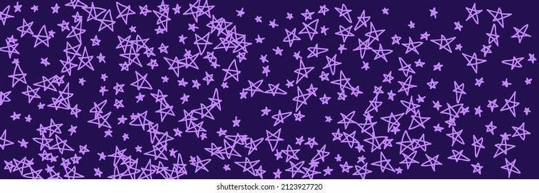 Stars Childish Naive Dark Violet Vivid Lavender Bright Background. Purple Naive Kids Chaotic Bright Lavender Vibrant Illustration. Purple Pastel Chaotic Pinky Vibrant Kids Pink Handdrawn Stars.