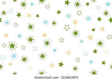 Stars childish vector seamless pattern graphic design. Baby shower gift wrapping pattern. Cute stars seamless ornament for New Year wallpaper, fabric or package design. Shining star sparkles.