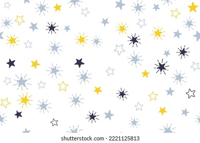 Stars childish vector seamless pattern graphic design. Baby shower gift wrapping pattern. Cute stars seamless ornament for New Year wallpaper, fabric or package design. Shining star sparkles.