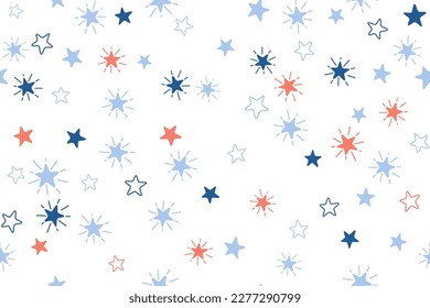 Stars childish vector seamless pattern graphic design. Baby shower gift wrapping pattern. Cute stars seamless ornament for New Year wallpaper, fabric or package design. Shining star sparkles.