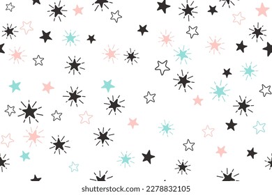 Stars childish vector seamless pattern graphic design. Baby shower gift wrapping pattern. Cute stars seamless ornament for New Year wallpaper, fabric or package design. Shining star sparkles.