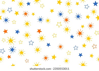 Stars childish vector seamless pattern graphic design. Baby shower gift wrapping pattern. Cute stars seamless ornament for New Year wallpaper, fabric or package design. Shining star sparkles.