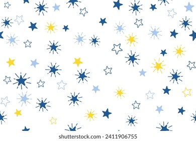Stars childish vector seamless pattern graphic design. Baby shower gift wrapping pattern. Cute stars seamless ornament for New Year wallpaper, fabric or package design. Shining star sparkles.