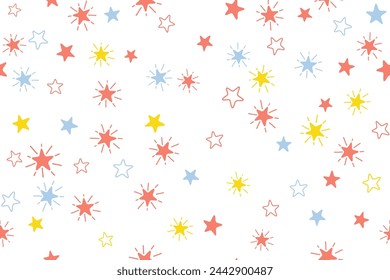 Diseño gráfico de patrones sin fisuras de vector infantil de estrellas. Patrón de envoltura de regalo de ducha de bebé. Las estrellas lindas adornan sin fisuras para el papel pintado de Año Nuevo, tela o diseño de paquete. Brilla una estrella.