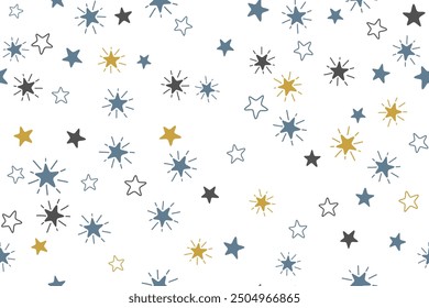 Stars childish vector seamless pattern graphic design. Baby shower gift wrapping pattern. Cute stars seamless ornament for New Year wallpaper, fabric or package design. Shining star sparkles.