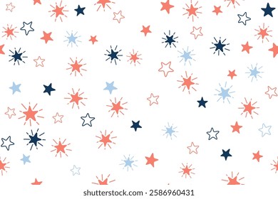 Stars childish vector seamless pattern graphic design. Baby shower gift wrapping pattern. Cute stars seamless ornament for New Year wallpaper, fabric or package design. Shining star sparkles.
