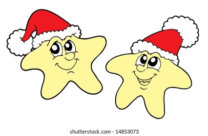 Stars in Christmas caps - vector illustration.