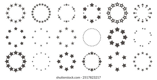 Stars in circle. Award rating badge simple modern retro style, decorative simple black and white shapes for different design. Vector isolated set.