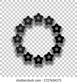 Stars circle, european union. Black glass icon with soft shadow on transparent background