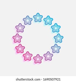 Stars circle, european union. Colored logo with diagonal lines and blue-red gradient. Neon graphic, light effect
