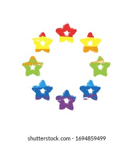Stars circle, european union. Drawing sign with LGBT style, seven colors of rainbow (red, orange, yellow, green, blue, indigo, violet
