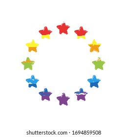 Stars circle, european union. Drawing sign with LGBT style, seven colors of rainbow (red, orange, yellow, green, blue, indigo, violet